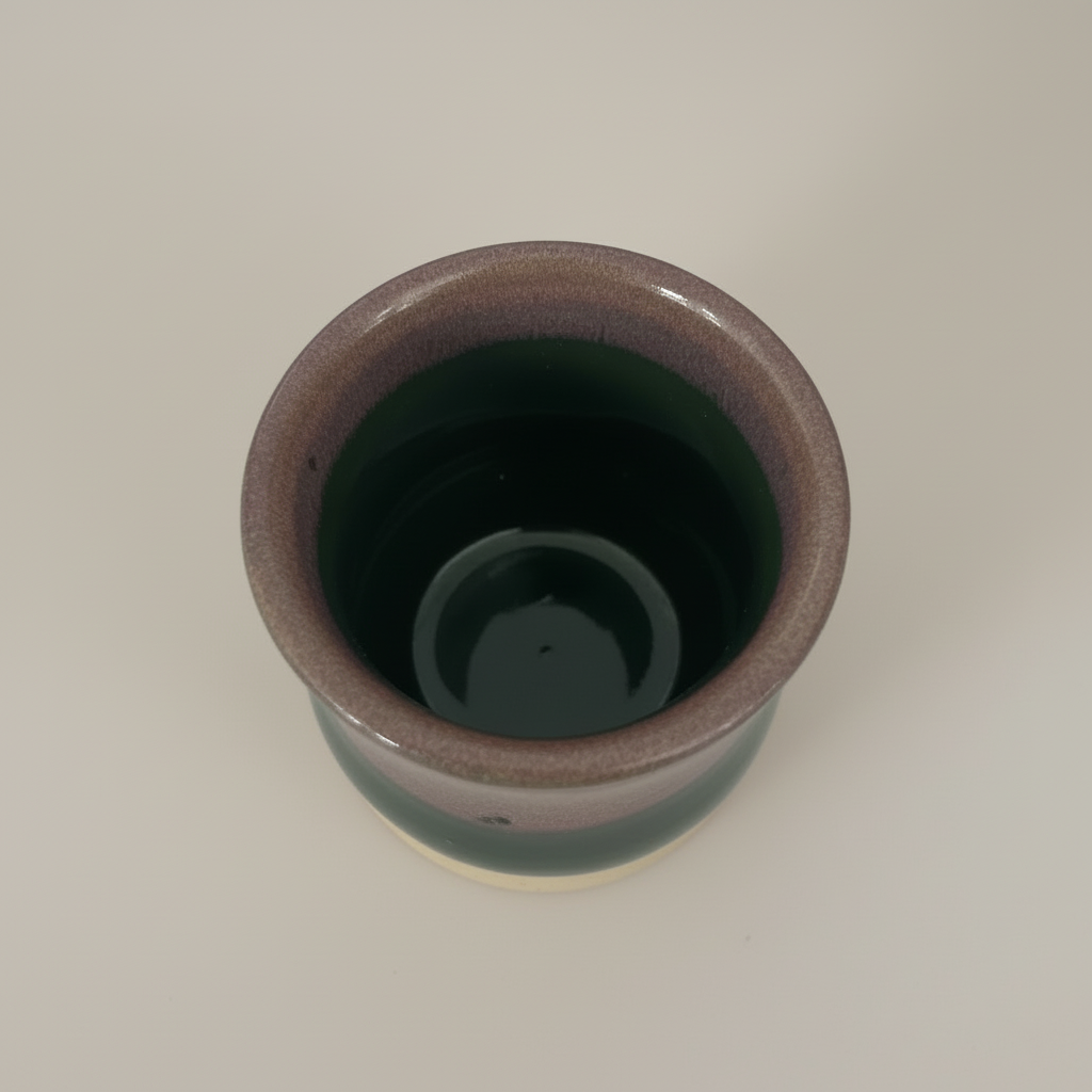Two-tone ceramic cup top-down view