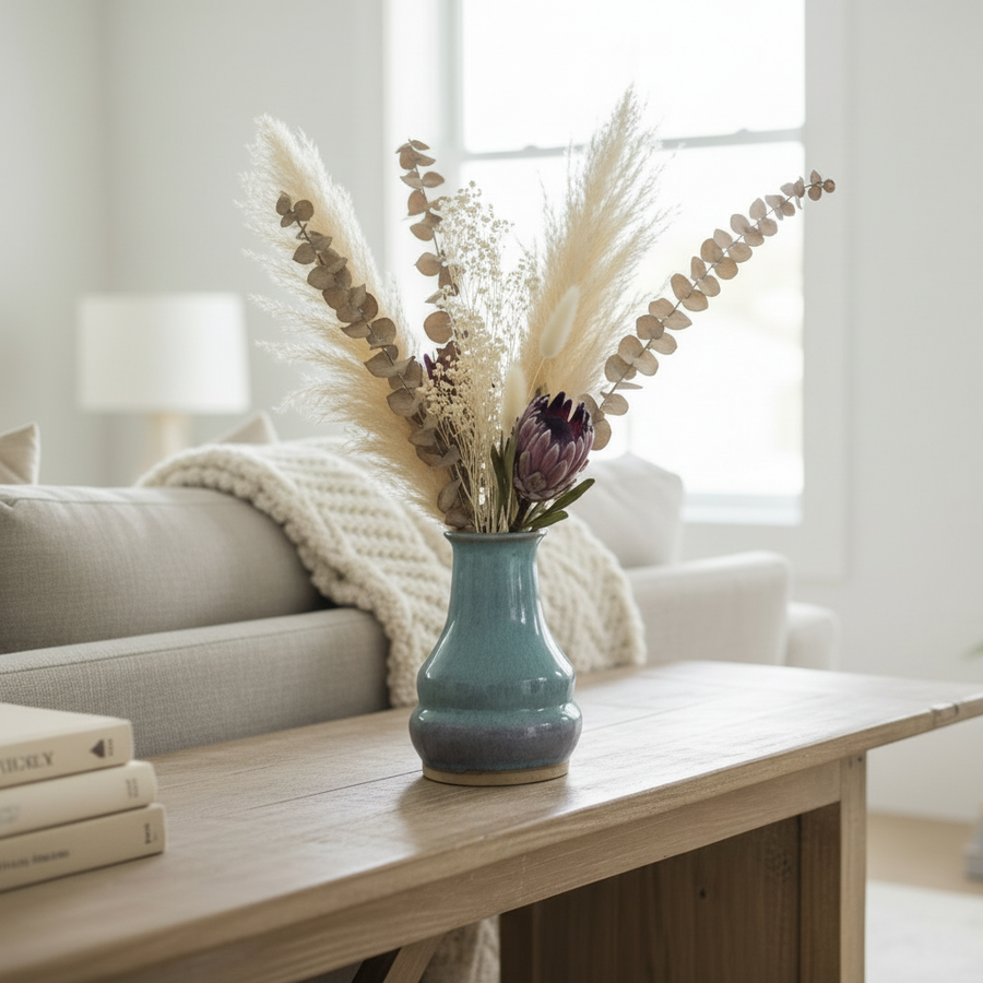 Teal Ceramic Vase – Dried Botanicals